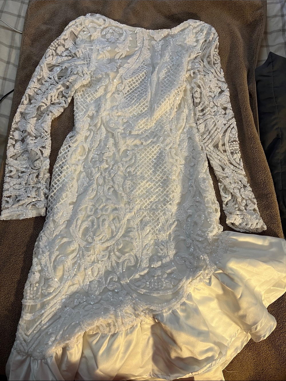 Boohoo White Embellished Asymmetrical Lace Dress